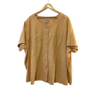 Only Necessities Womens Size 4X Yellow Short Sleeve Button Up Shirt All Cotton